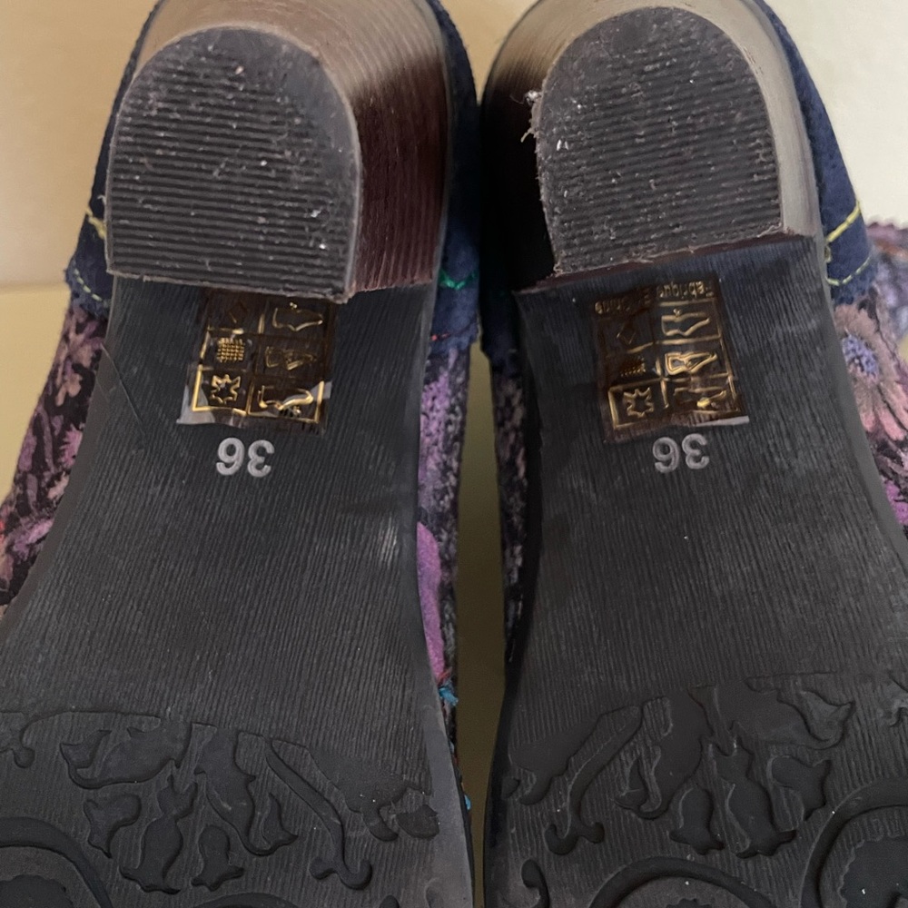 L’Artiste Blue Purple Floral Print Suede Heeled Boot Flannel Lined EU 36 US 6 - Picture 8 of 12